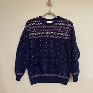 Cozy Navy and Pink Girls Crewneck Sweater and Skirt Set